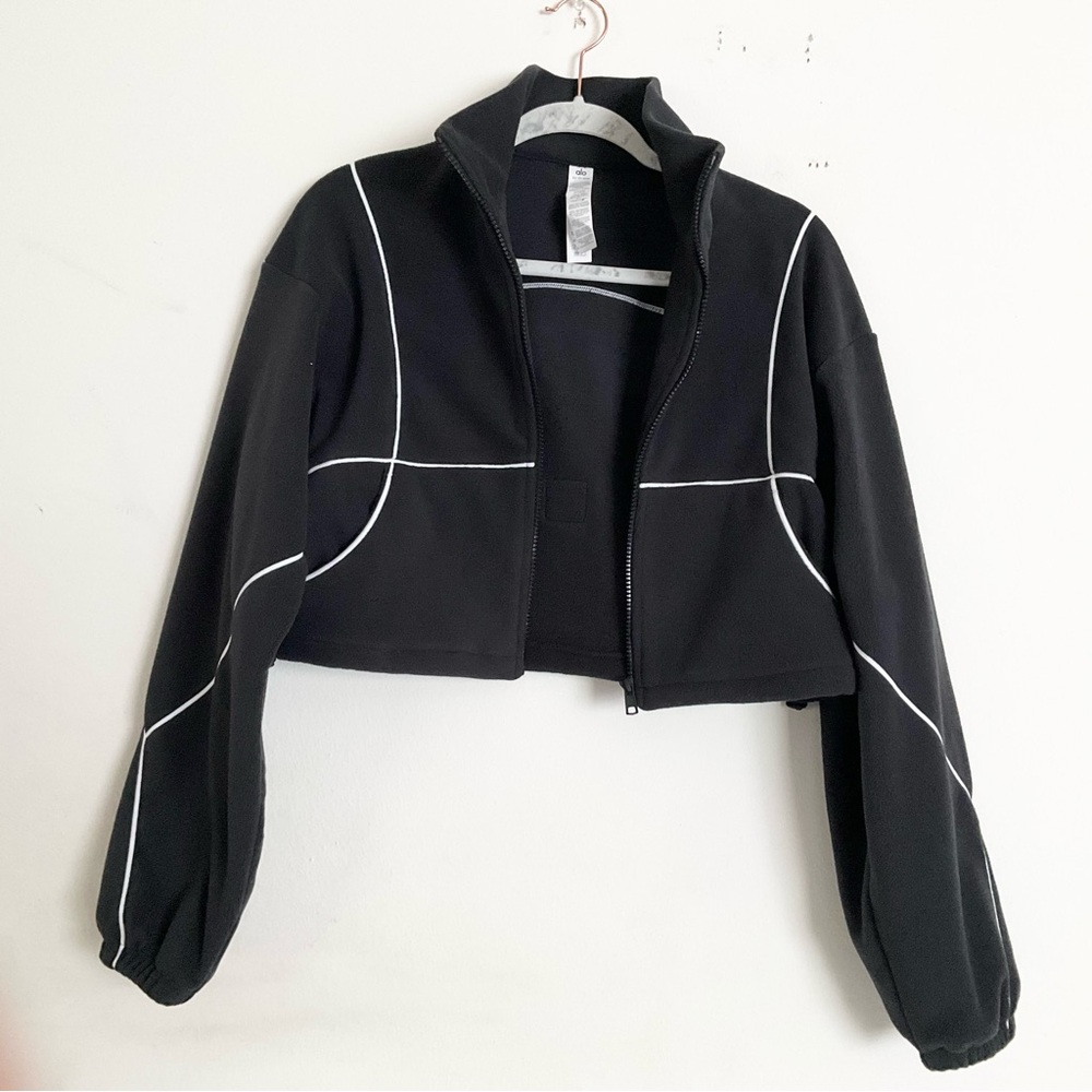 Alo Yoga Polar Fleece Game Time Full Zip Jacket Black/White XS - Picture 7 of 8